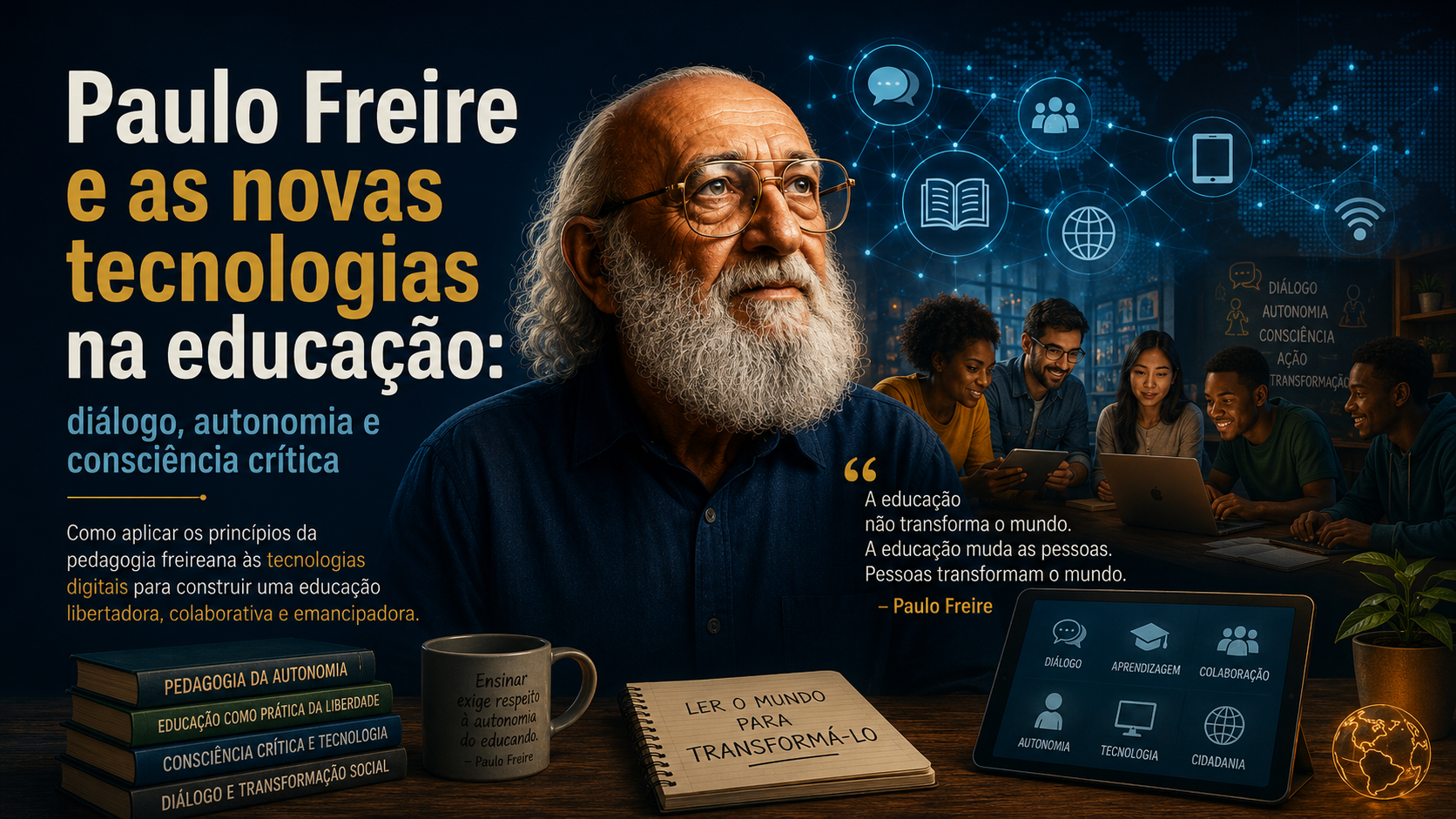 Paulo Freire e as novas tecnologias na educação com diálogo, autonomia, consciência crítica, tecnologia digital e educação libertadora