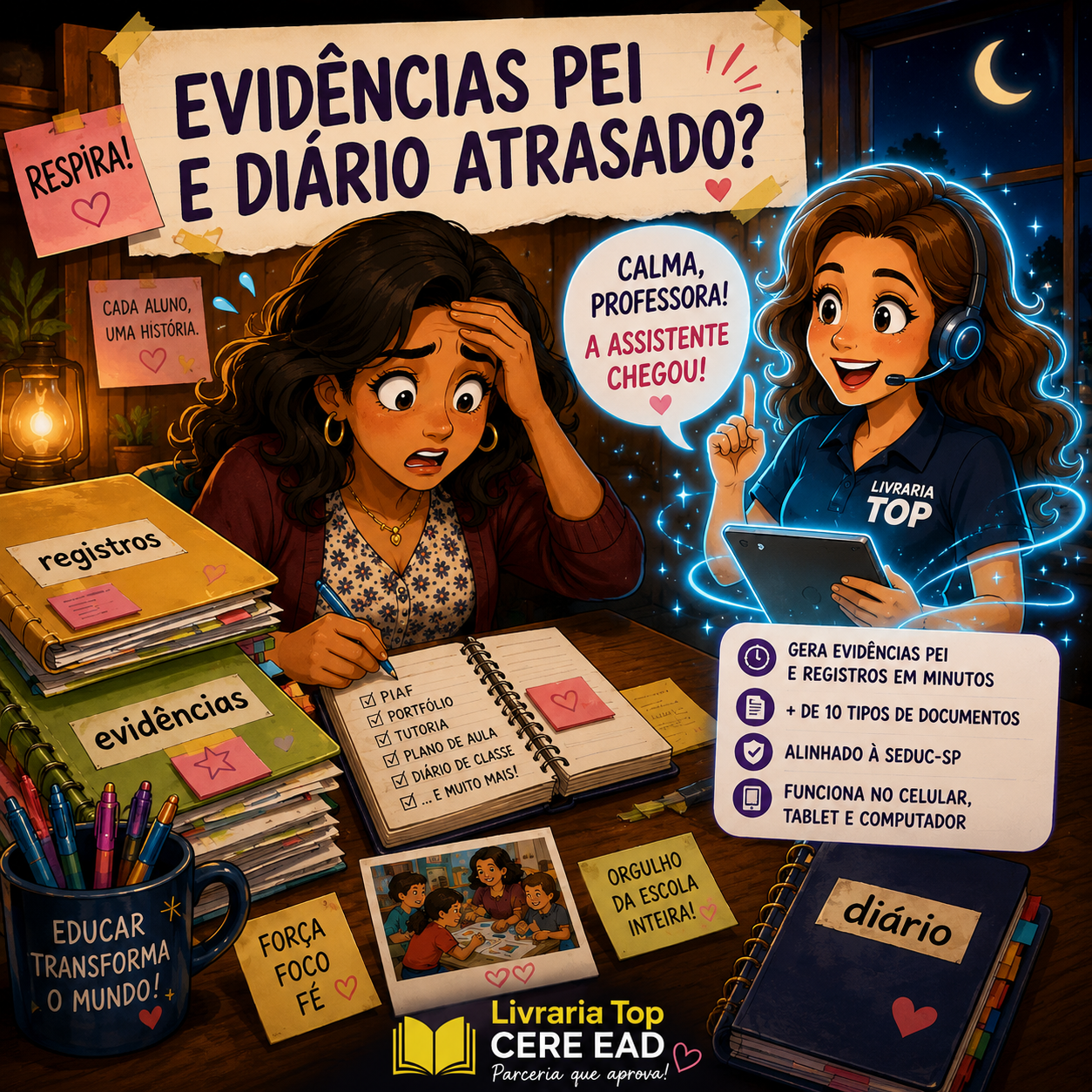 Assistente de Professor com IA para gerar evidências PEI e registros do diário de classe em minutos