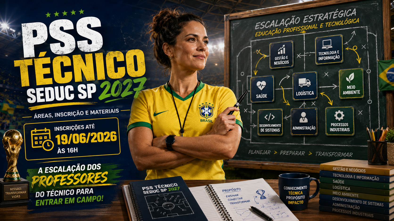 PSS Técnico SEDUC SP 2027 com áreas, inscrição e materiais para professores do técnico