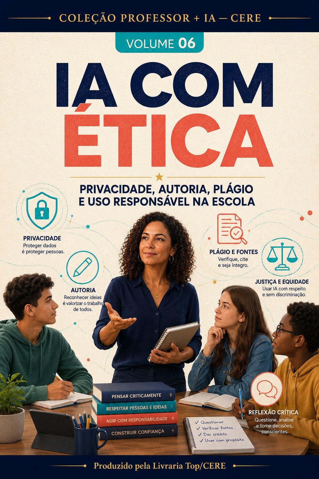 Capa do e-book IA com Ética, Volume 06 da Coleção Professor + IA da Livraria Top/CERE